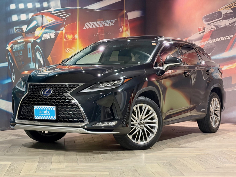 レクサス RXハイブリッド 450h 　サンルーフ　OP三眼LEDヘッドライト　OP純正20インチアルミホイール　10年保証対象車　純正ナビ（フルセグTV／CD／DVD／Bluetooth／USB／AUX）パワーバックドア　BSM　HUD