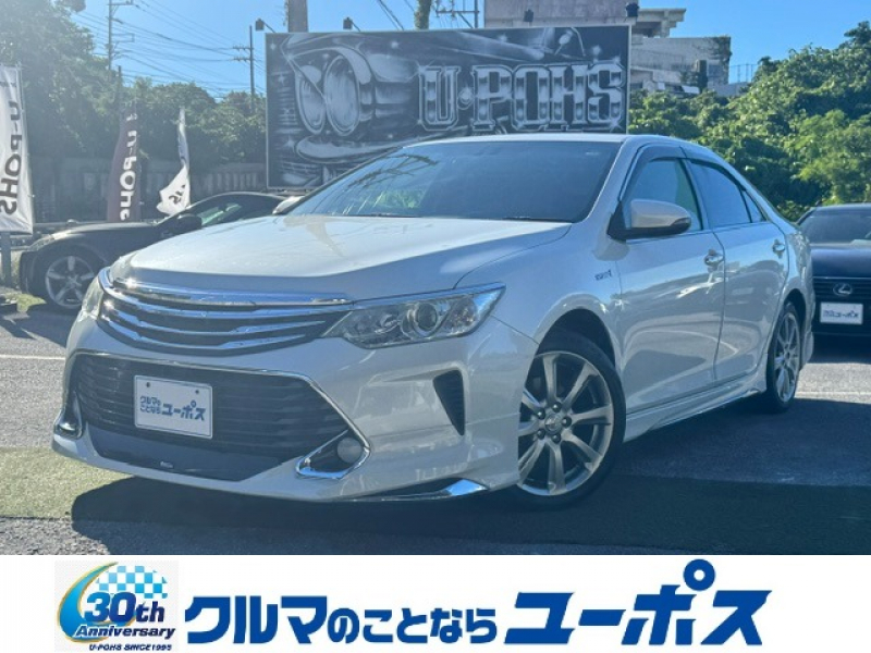 トヨタ カムリ ハイブリッド　OP1年保証対象車　革巻きステア　ビルドインETC　ステアスイッチ　モデリスタエアロ　革シートカバー